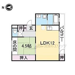 京都ハウス西棟 1LDKの間取図画像
