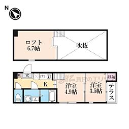 ハーモニーテラス淀新町II 2Kの間取図画像