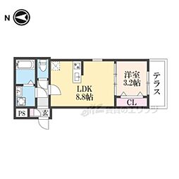 京都市山科区西野大鳥井町アパート 1LDKの間取図画像