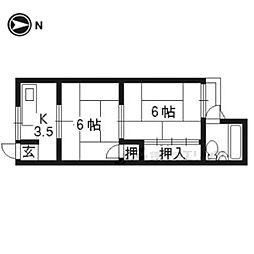 御陵ハイツ 2DKの間取図画像