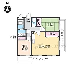 ソレイユ三宅2 2LDKの間取図画像