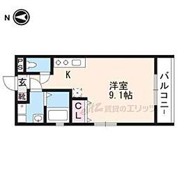 パークス京都東 1Kの間取図画像