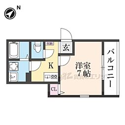 京都市山科区栗栖野華ノ木町アパート 1Kの間取図画像