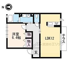 サンライズ城陽 1LDKの間取図画像