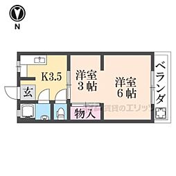 マンション山科A棟 2Kの間取図画像