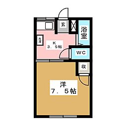 千草荘 1Kの間取図画像