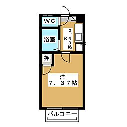 パークハイム東和田 1階1Kの間取り