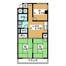 七瀬中町ホームズ 4階3DKの間取り