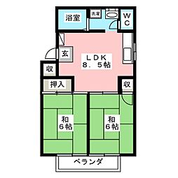 プレジールｉ 1階2DKの間取り