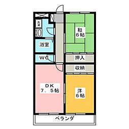 Ｔｗｉｎｋｌｅ　ｕｎｏ 3階2DKの間取り