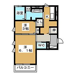 Ｇｒａｎｄｅ　ＣｈｏｕＣｈｏｕ；Ｍｏｎｉｃａ 2階2Kの間取り