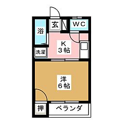 サンハイツ三輪 2階1Kの間取り