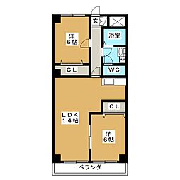 中御所グランバレーＡ館 3階2LDKの間取り