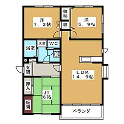 カサフィーナＡＩ 2階3LDKの間取り