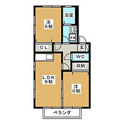 プランデスポワール 1階2LDKの間取り