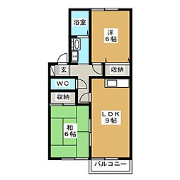 エル・プラド21　Ｂ棟 2階2LDKの間取り