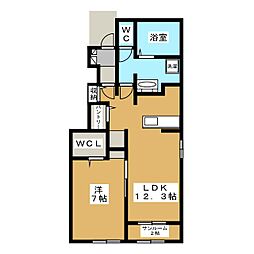 シャルマン 1階1LDKの間取り