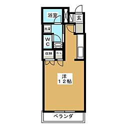 ドラティ三輪 3階ワンルームの間取り