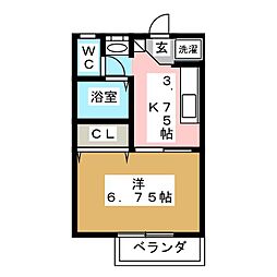 遊眠ベータ館 1階1Kの間取り