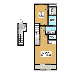 Ｚｅｎ 2階1DKの間取り