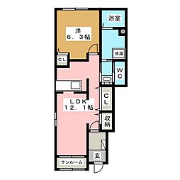 ベルヴィル松代　A棟 1階1LDKの間取り