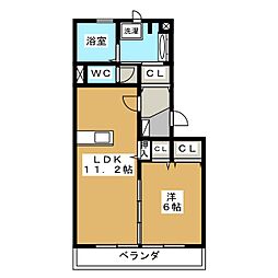 レグラス稲里　Ｆ棟 2階1LDKの間取り