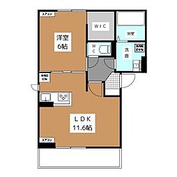 トリシア柳町 2階1LDKの間取り