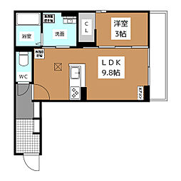 プランタン若里Ｖ 2階1LDKの間取り