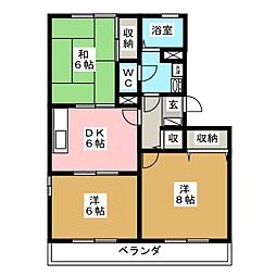 ハイカムール・城 2階3DKの間取り