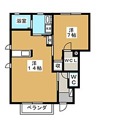 アクアメゾン 1階1LDKの間取り