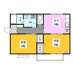 ビオレータ宮入　Ａ棟 2階2DKの間取り