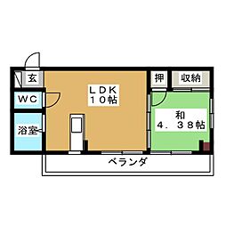 メゾンあら木 3階1LDKの間取り