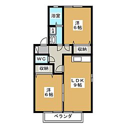 ツインズコート稲田　Ｂ 2階2DKの間取り