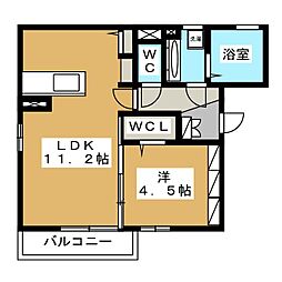 セジュール中越 1階1LDKの間取り
