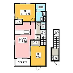 パレスティディオ長野　Ａ棟 2階2LDKの間取り