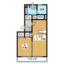 レグラス稲里　Ｆ棟 2階1LDKの間取り
