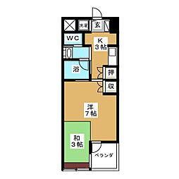 ニューハウスとくなが 1階1Kの間取り