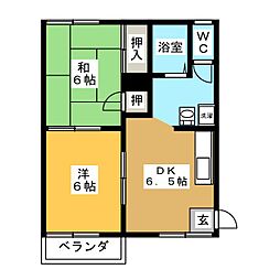 スクエアーハウス 2階2DKの間取り