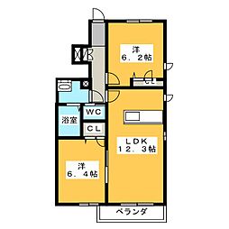 Ｋ’ｓガーデン 1階2LDKの間取り