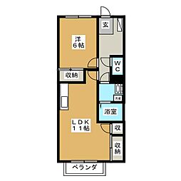 グランデール多田 2階1LDKの間取り