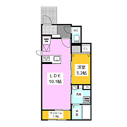 ル・フランII 1階1LDKの間取り