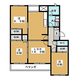 ブランサンク三輪 3階3LDKの間取り