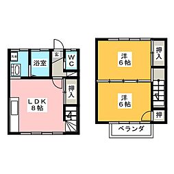 ヴェールシャトー東 2階2DKの間取り