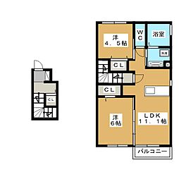 シャン・ド・フルール 2階2LDKの間取り