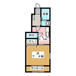 グランドハウス妻科 1階1Kの間取り