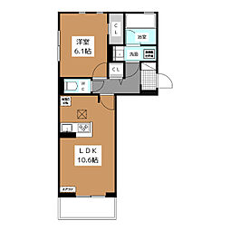 ヘシレ中御所 303 3階1LDKの間取り
