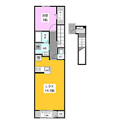 メゾンラテ稲葉 2階1LDKの間取り