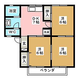 ながのガーデンハイツ　Ｂ棟 2階3DKの間取り