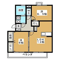 アヴェニューはなみずきＡ 2階2LDKの間取り