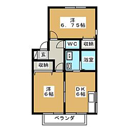 Ｅｌ　ｄｕｏ・Ａｐｉｓ　Ｂ 2階2DKの間取り